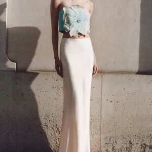 Mango Satin Maxi Skirt, off white, size M